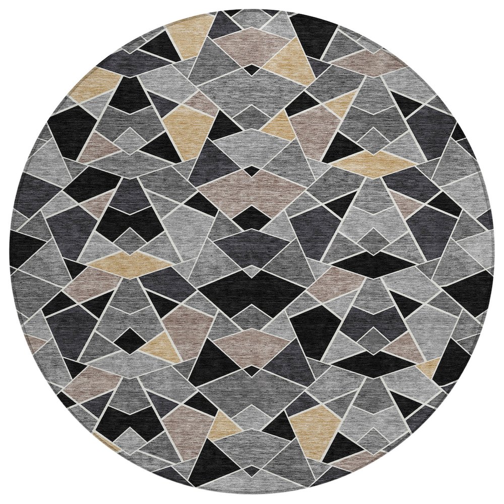 Machine Washable Indoor/Outdoor Chantille ACN2504 Black 8' x 8' Round Rug. Picture 1