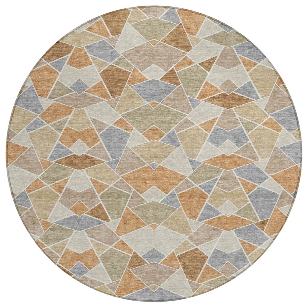 Machine Washable Indoor/Outdoor Chantille ACN2504 Orange 8' x 8' Round Rug. Picture 1