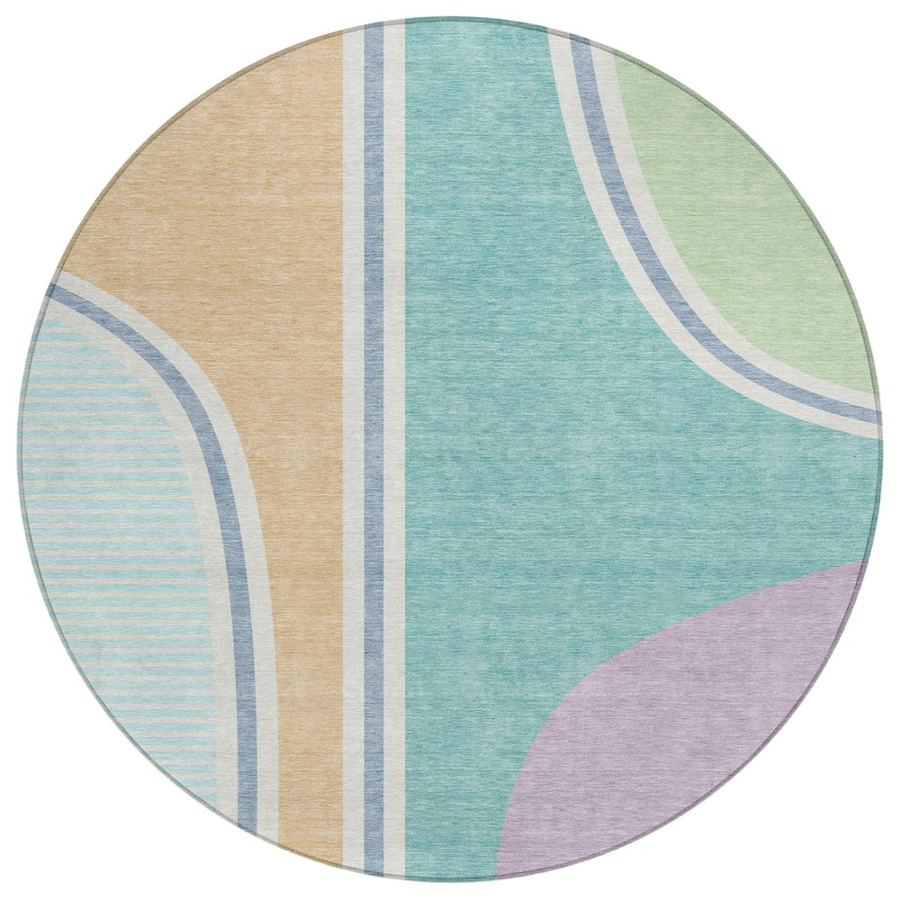 Machine Washable Indoor/Outdoor Chantille ACN2505 Teal 8' x 8' Round Rug. Picture 1