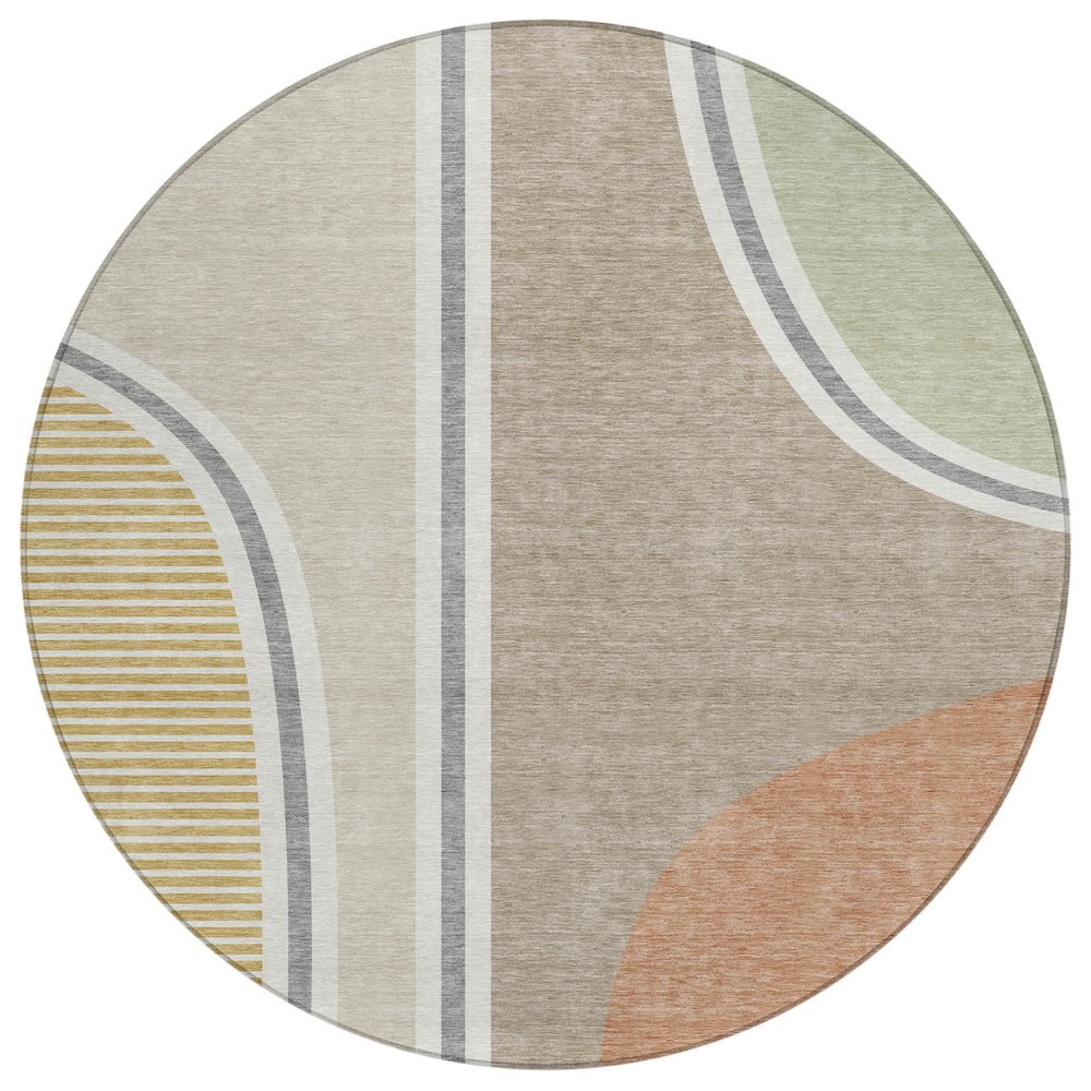 Machine Washable Indoor/Outdoor Chantille ACN2505 Brown 8' x 8' Round Rug. Picture 1
