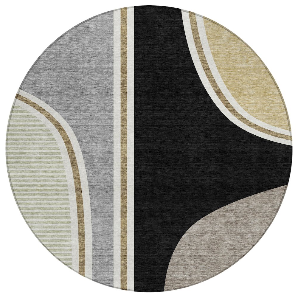 Machine Washable Indoor/Outdoor Chantille ACN2505 Black 8' x 8' Round Rug. Picture 1