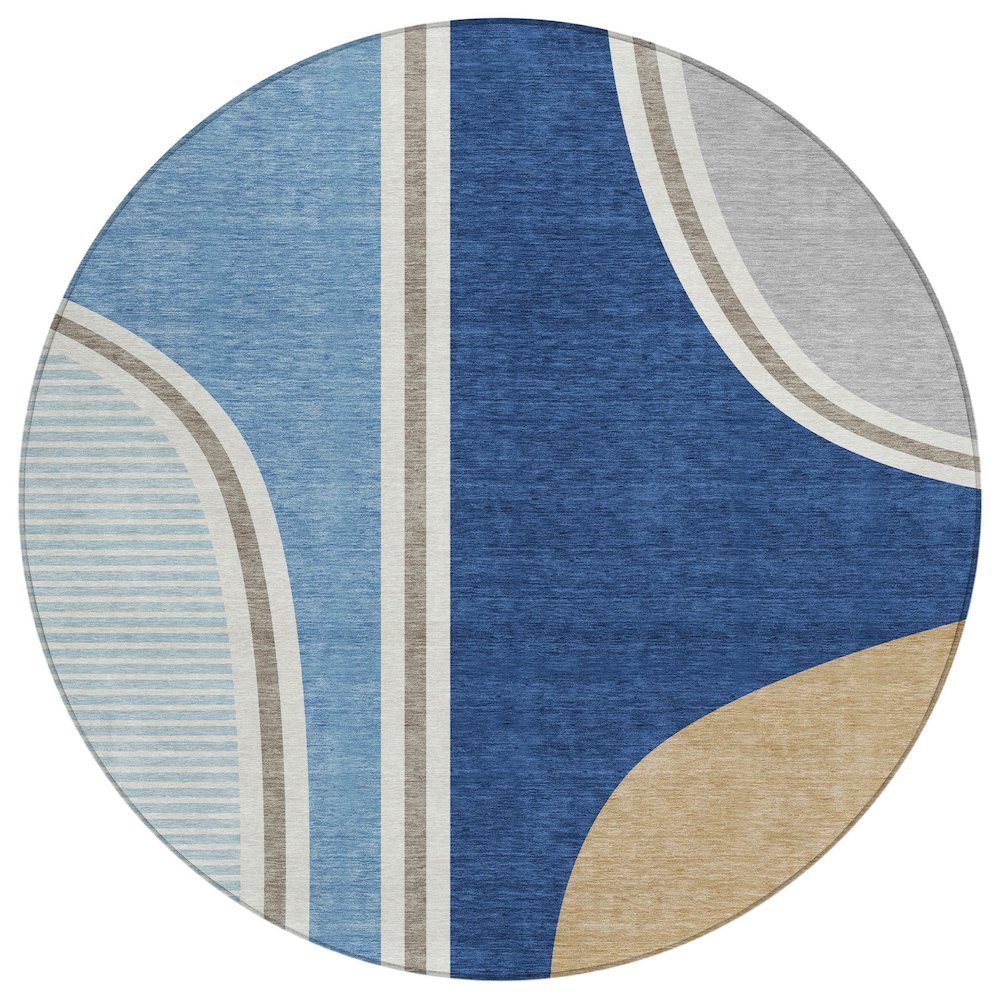 Machine Washable Indoor/Outdoor Chantille ACN2505 Blue 8' x 8' Round Rug. Picture 1