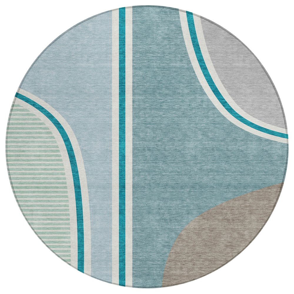Machine Washable Indoor/Outdoor Chantille ACN2505 Teal 8' x 8' Round Rug. Picture 1