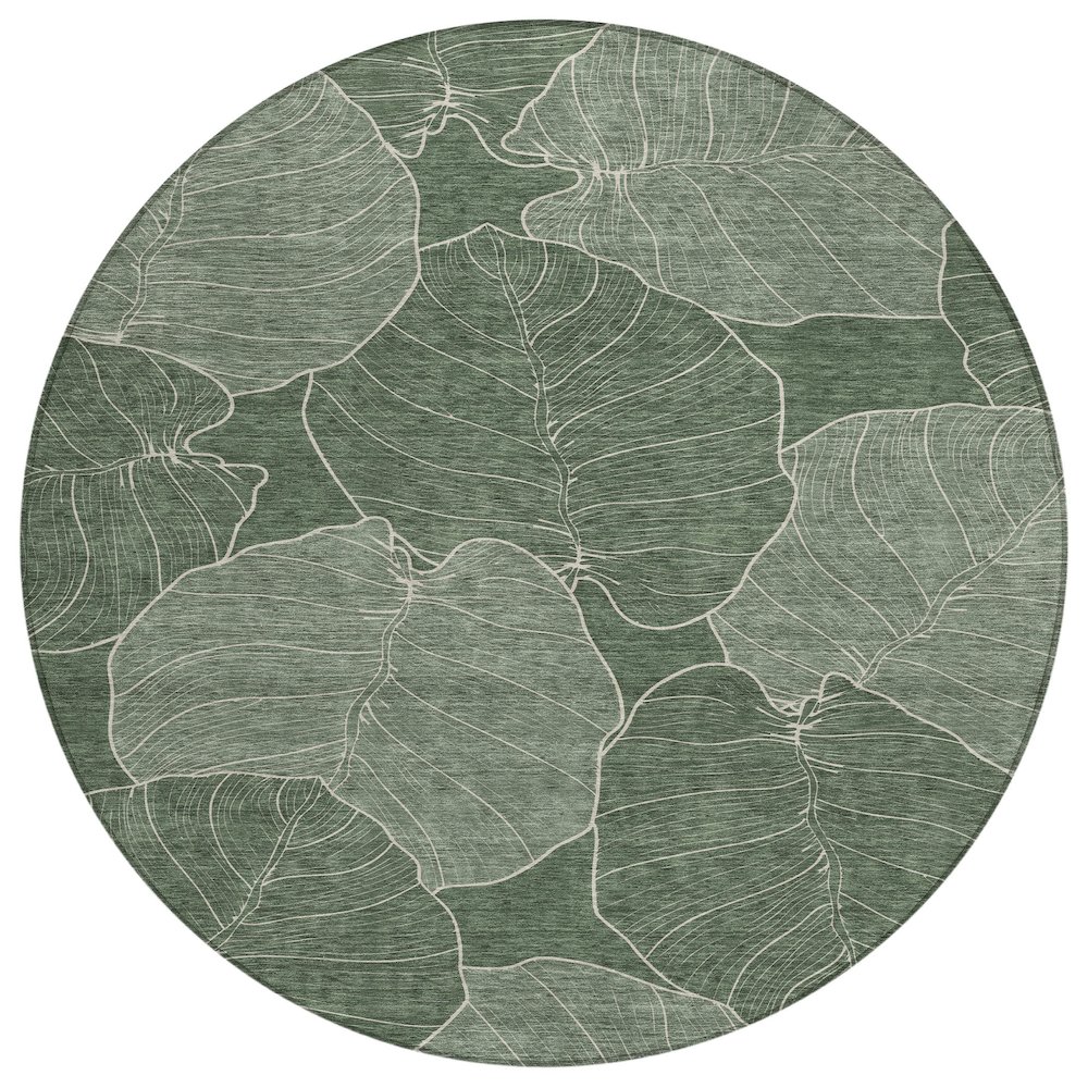 Machine Washable Indoor/Outdoor Chantille ACN2506 Green 8' x 8' Round Rug. Picture 1