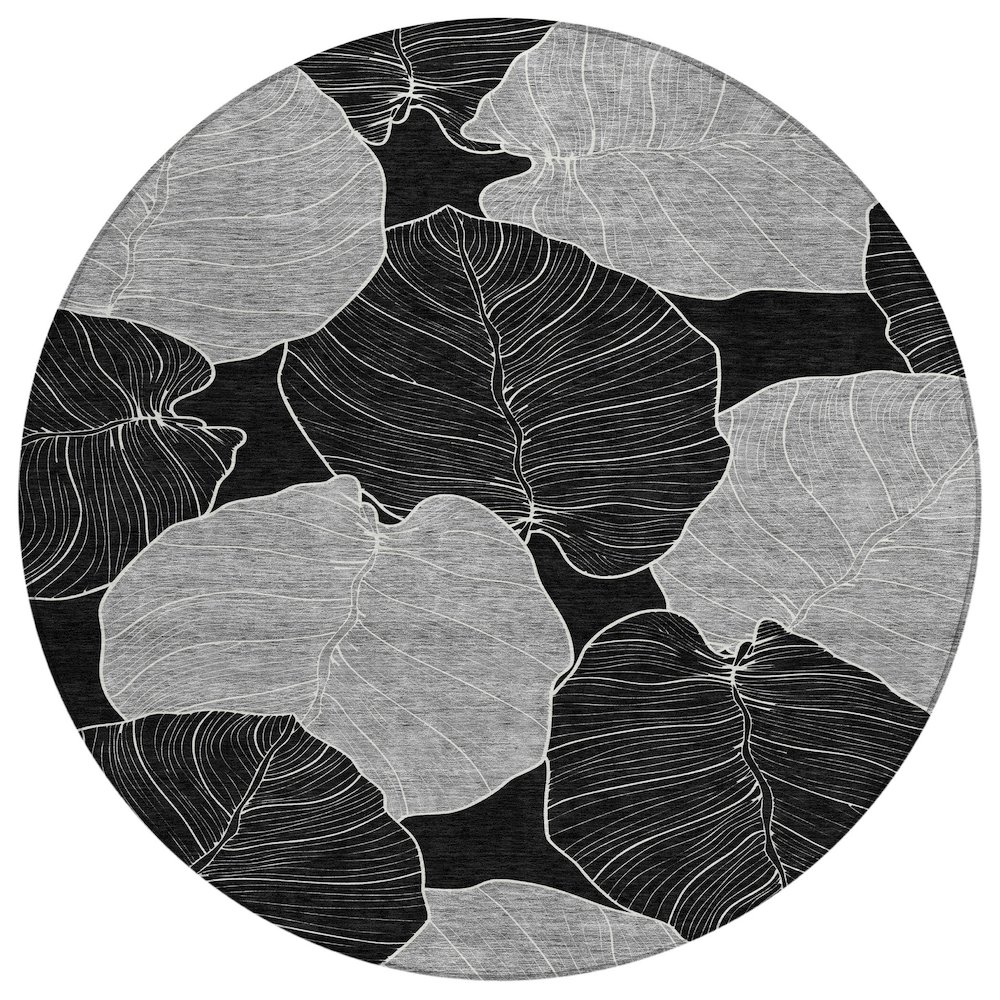 Machine Washable Indoor/Outdoor Chantille ACN2506 Black 8' x 8' Round Rug. Picture 1