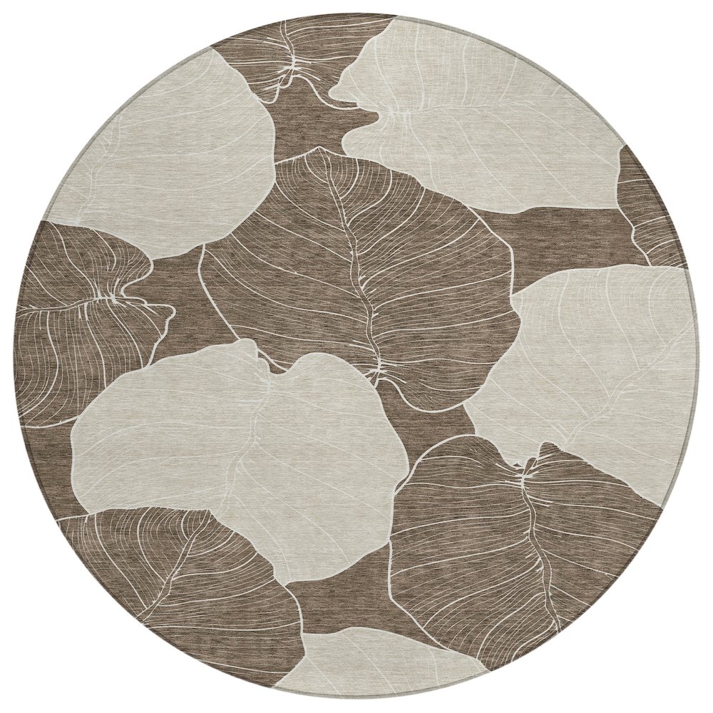 Machine Washable Indoor/Outdoor Chantille ACN2506 Brown 8' x 8' Round Rug. Picture 1