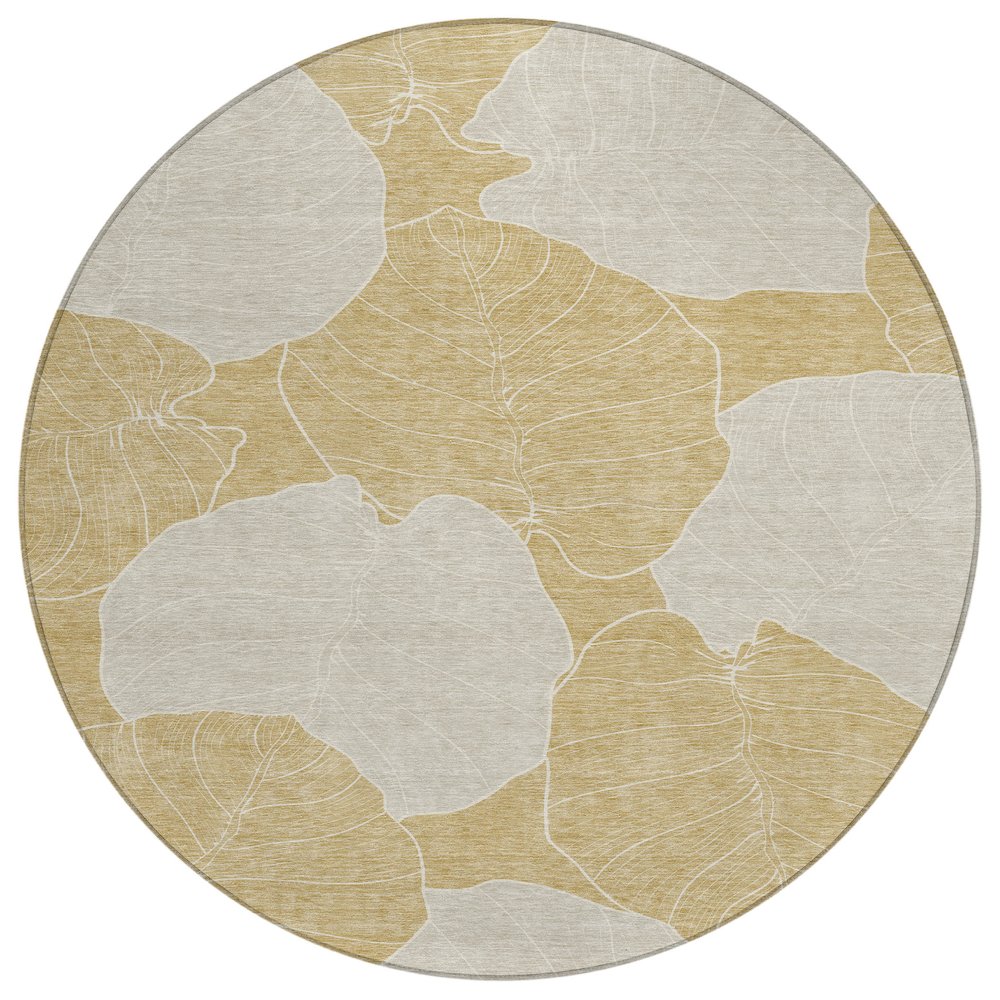 Machine Washable Indoor/Outdoor Chantille ACN2506 Gold 8' x 8' Round Rug. Picture 1