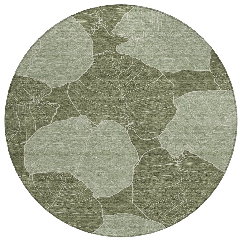 Machine Washable Indoor/Outdoor Chantille ACN2506 Green 8' x 8' Round Rug. Picture 1