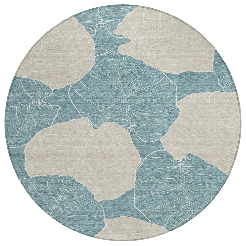 Machine Washable Indoor/Outdoor Chantille ACN2506 Teal 8' x 8' Round Rug. Picture 1