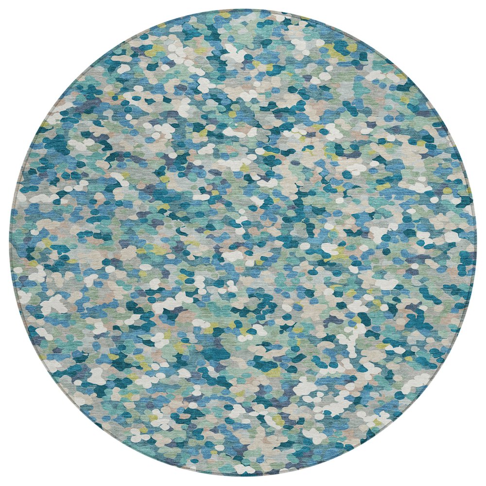 Machine Washable Indoor/Outdoor Chantille ACN2507 Teal 8' x 8' Round Rug. Picture 1