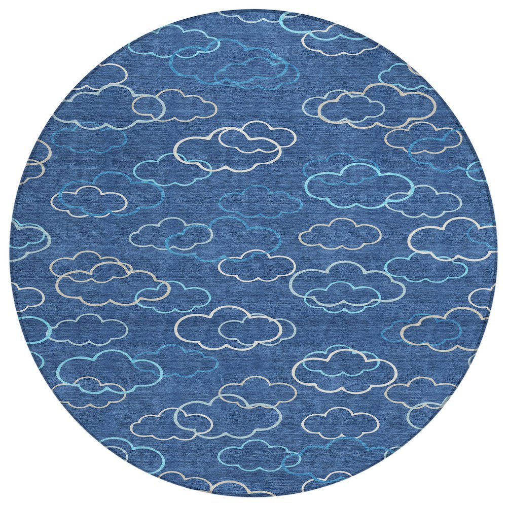 Machine Washable Indoor/Outdoor Chantille ACN2508 Blue 8' x 8' Round Rug. Picture 1