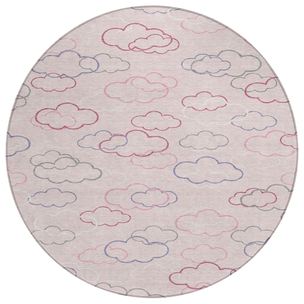 Machine Washable Indoor/Outdoor Chantille ACN2508 Pink 8' x 8' Round Rug. Picture 1