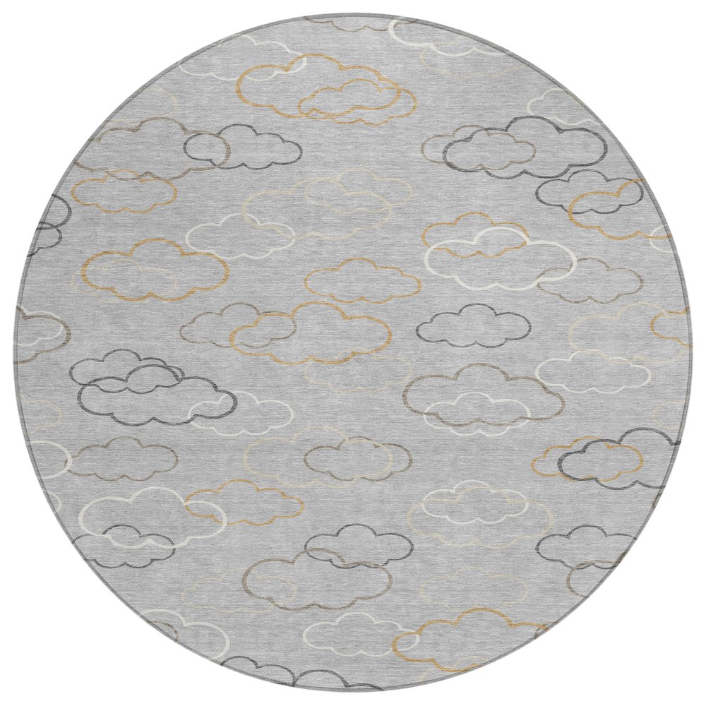 Machine Washable Indoor/Outdoor Chantille ACN2508 Gray 8' x 8' Round Rug. Picture 1