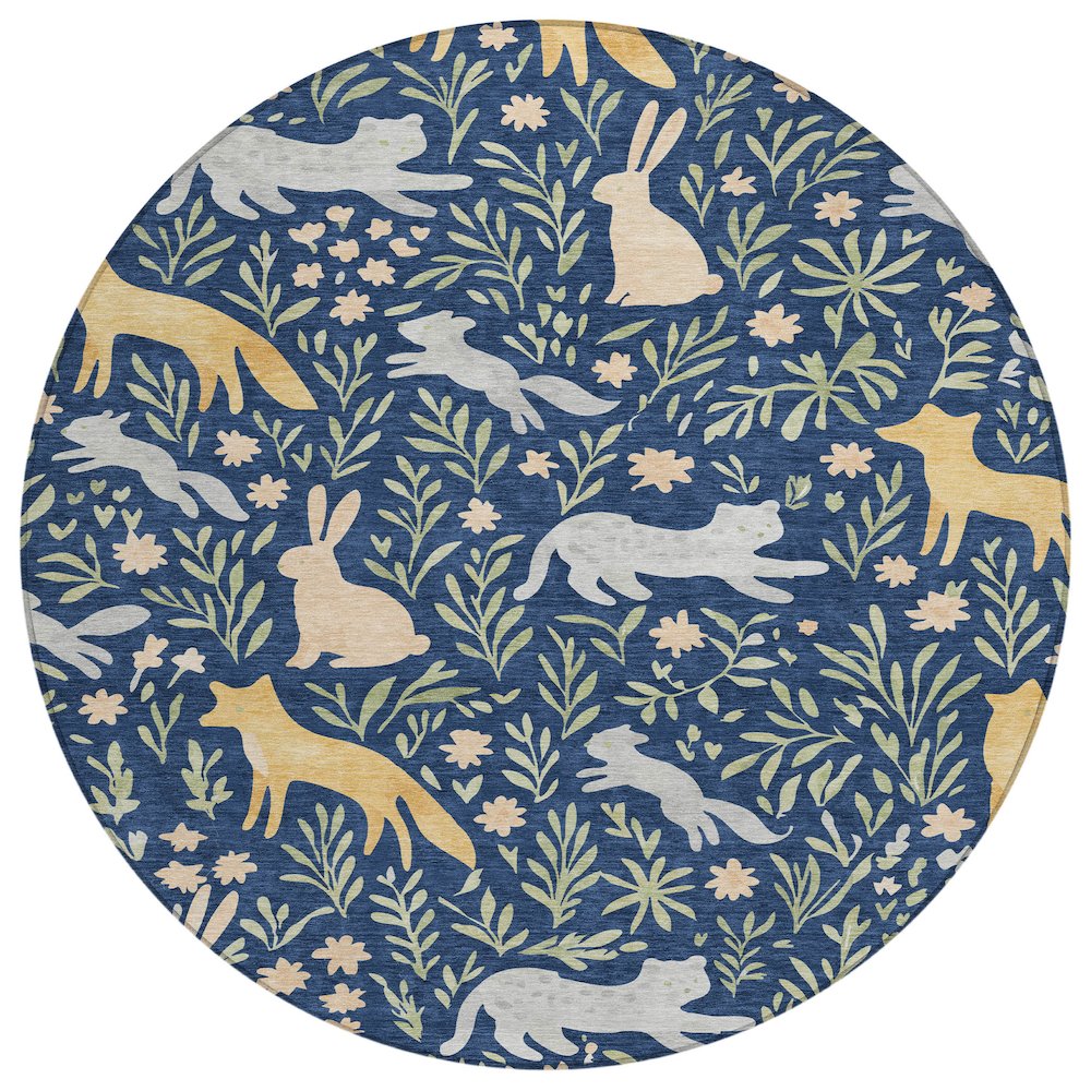 Machine Washable Indoor/Outdoor Chantille ACN2509 Blue 8' x 8' Round Rug. Picture 1