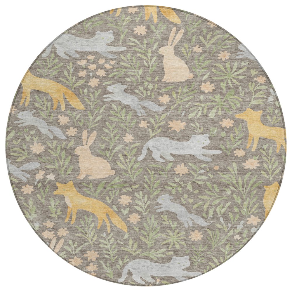 Machine Washable Indoor/Outdoor Chantille ACN2509 Brown 8' x 8' Round Rug. Picture 1