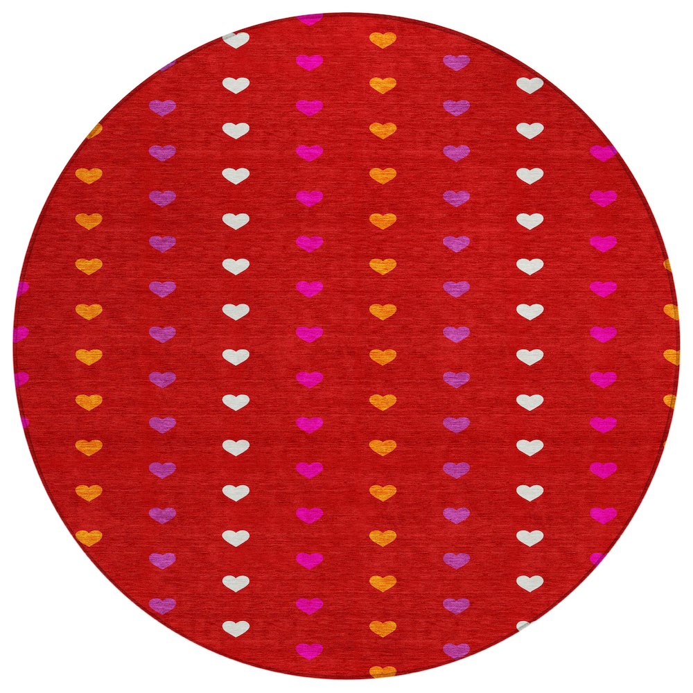 Machine Washable Indoor/Outdoor Chantille ACN2510 Red 8' x 8' Round Rug. Picture 1
