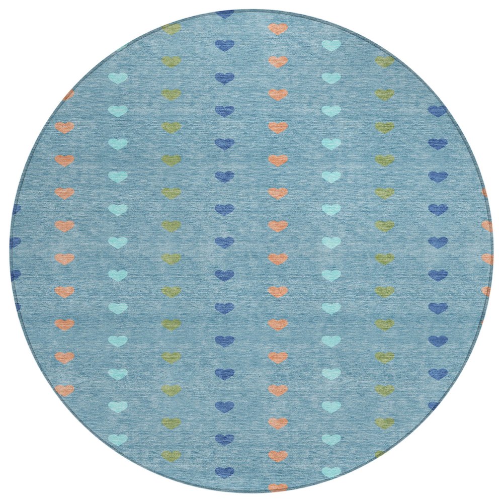 Machine Washable Indoor/Outdoor Chantille ACN2510 Teal 8' x 8' Round Rug. Picture 1