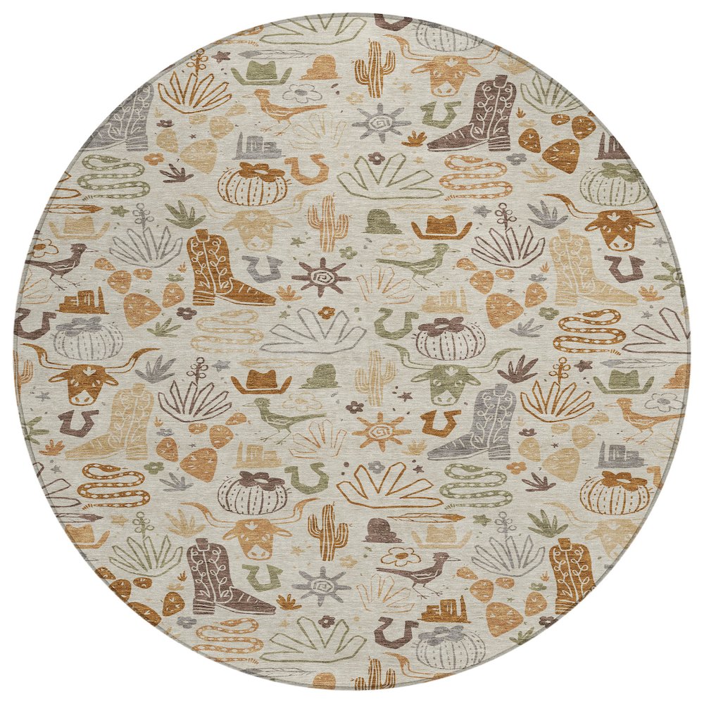 Machine Washable Indoor/Outdoor Chantille ACN2512 Brown 8' x 8' Round Rug. Picture 1