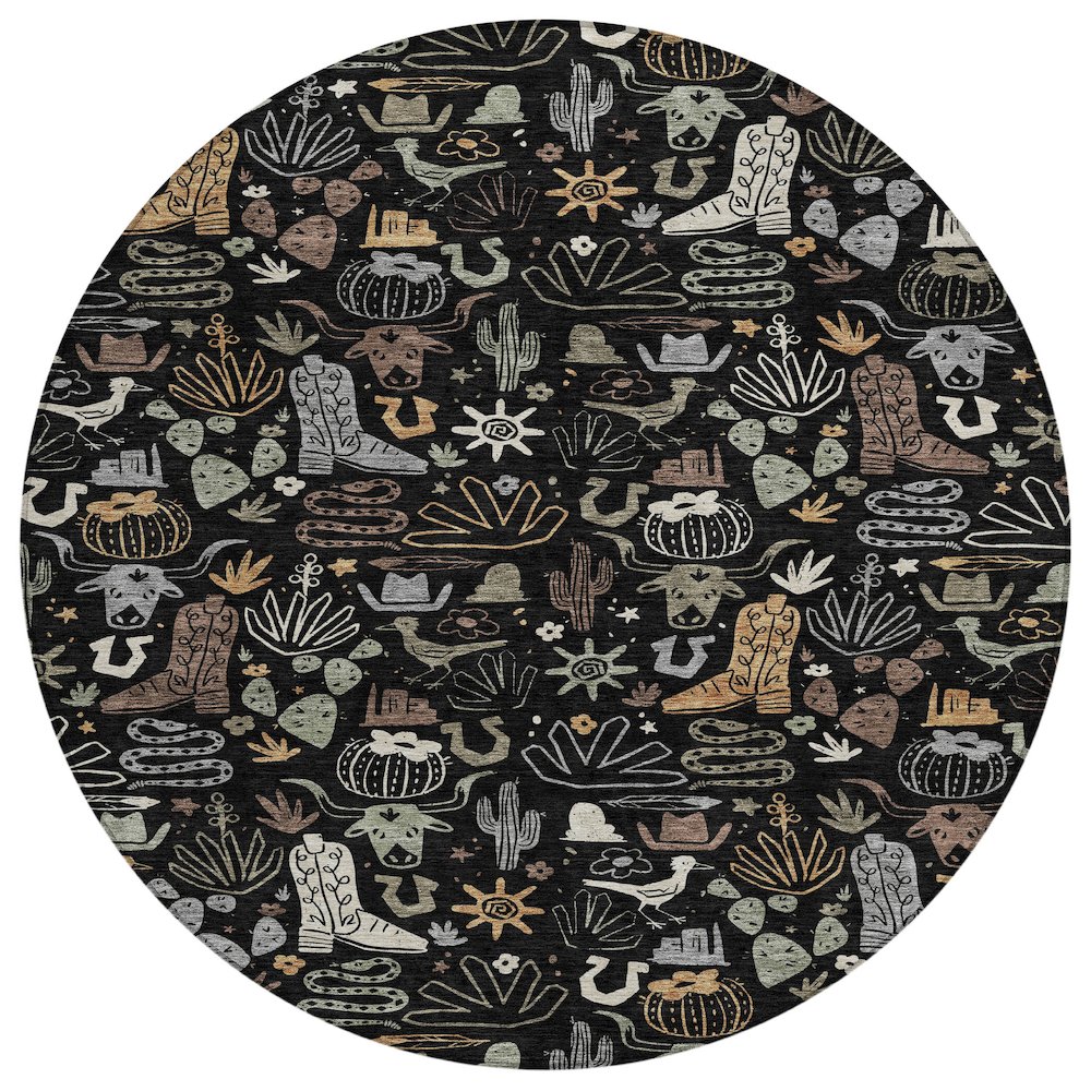 Machine Washable Indoor/Outdoor Chantille ACN2512 Black 8' x 8' Round Rug. Picture 1