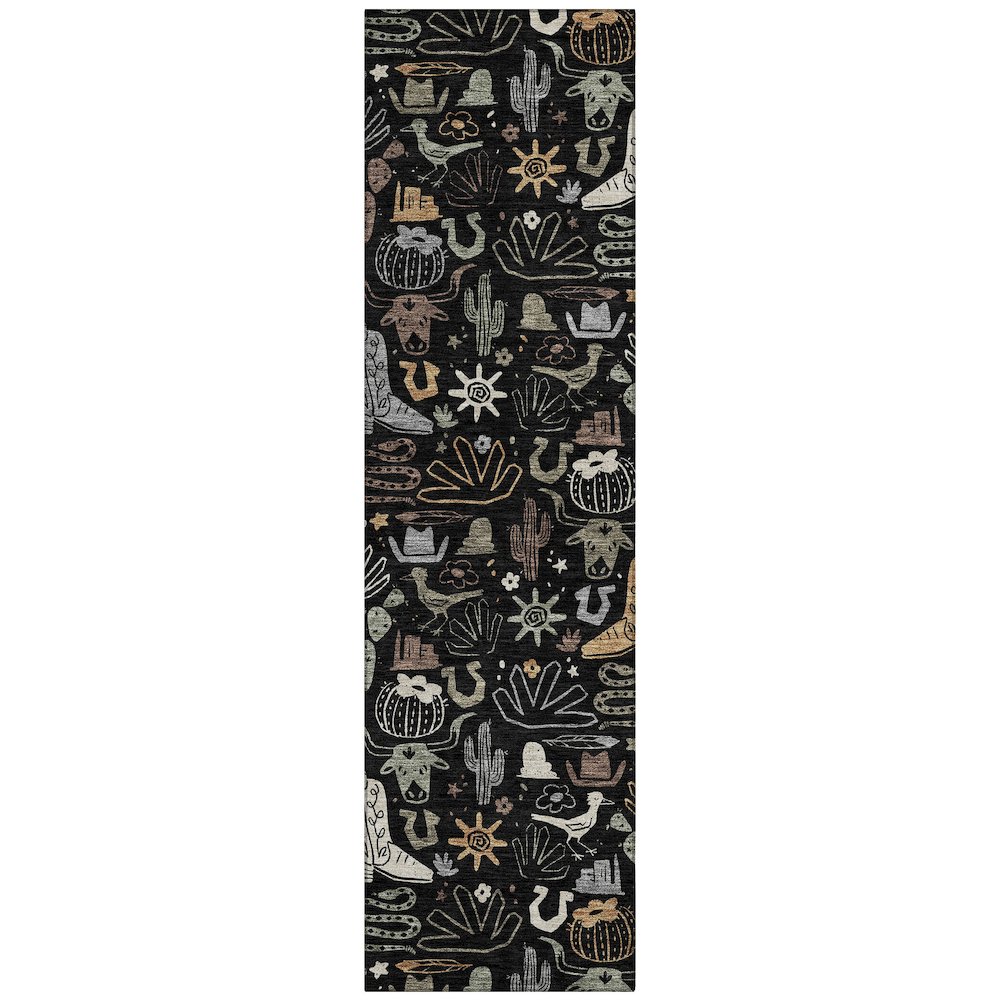 Machine Washable Indoor/Outdoor Chantille ACN2512 Black 2'3" x 7'6" Runner Rug. Picture 1