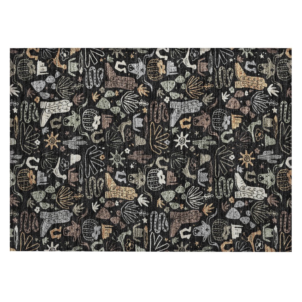 Machine Washable Indoor/Outdoor Chantille ACN2512 Black 1'8" x 2'6" Rug. Picture 1