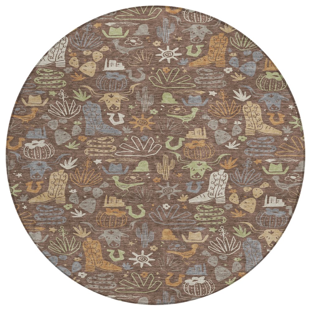 Machine Washable Indoor/Outdoor Chantille ACN2512 Brown 8' x 8' Round Rug. Picture 1