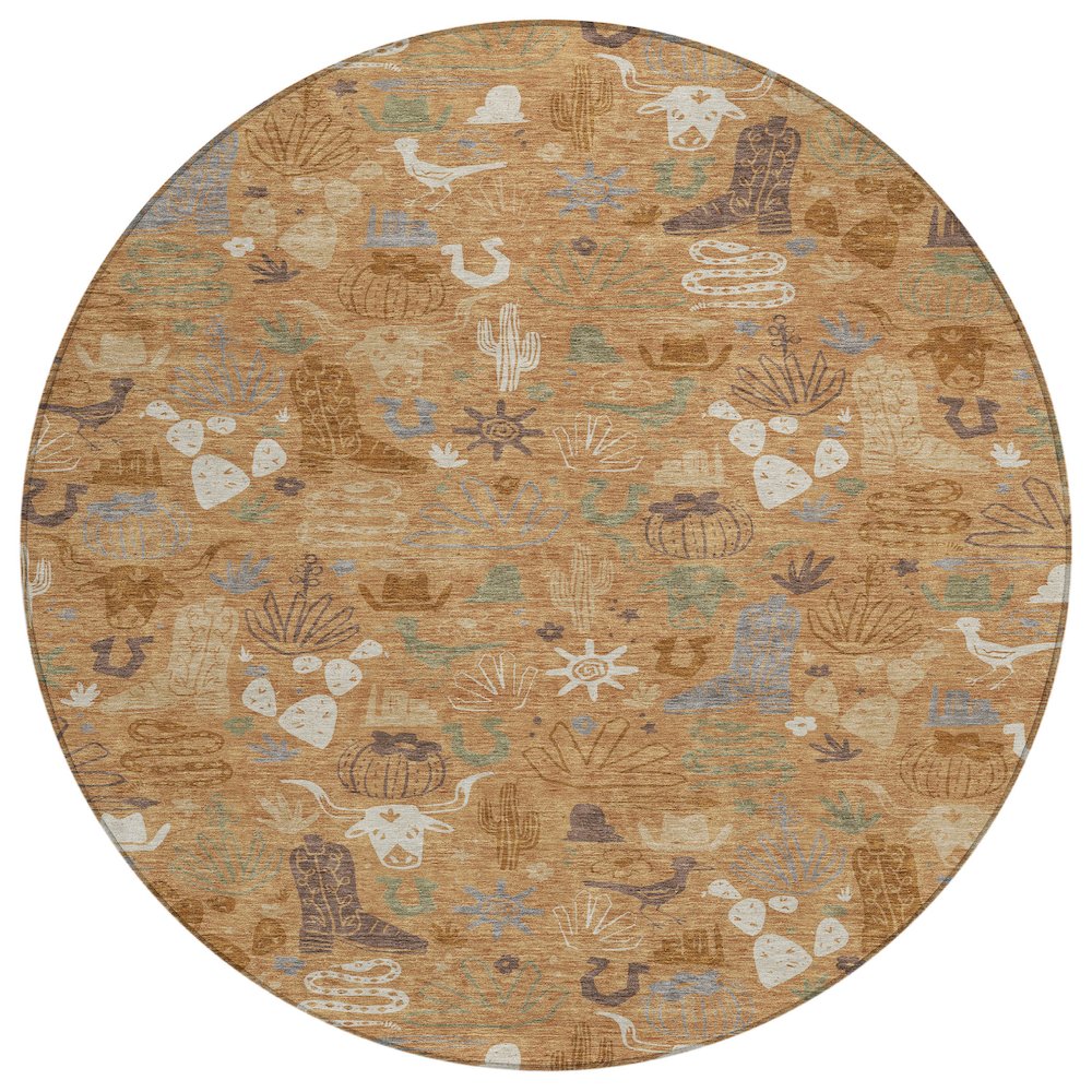 Machine Washable Indoor/Outdoor Chantille ACN2512 Orange 8' x 8' Round Rug. Picture 1