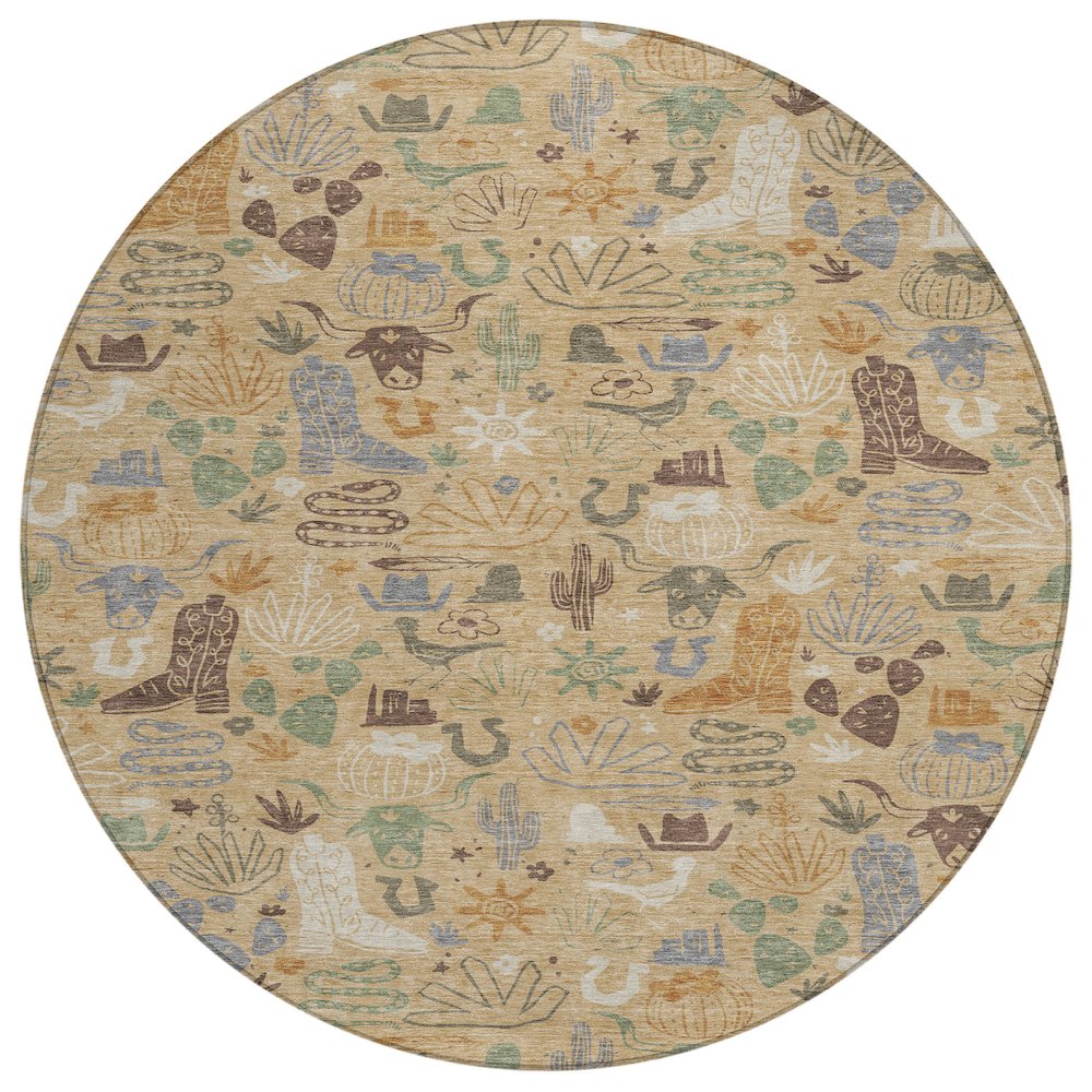Machine Washable Indoor/Outdoor Chantille ACN2512 Gold 8' x 8' Round Rug. Picture 1