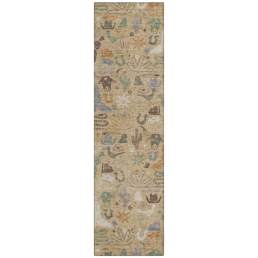 Machine Washable Indoor/Outdoor Chantille ACN2512 Gold 2'3" x 7'6" Runner Rug. Picture 1