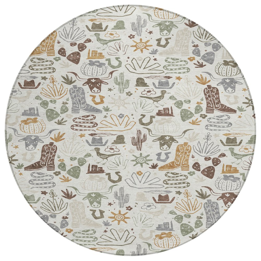 Machine Washable Indoor/Outdoor Chantille ACN2512 Ivory 8' x 8' Round Rug. Picture 1