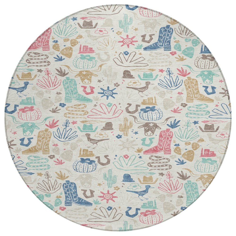 Machine Washable Indoor/Outdoor Chantille ACN2512 Ivory 8' x 8' Round Rug. Picture 1