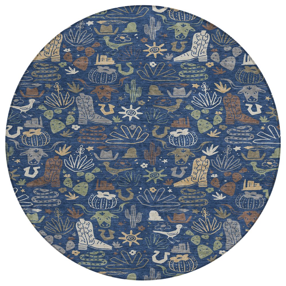 Machine Washable Indoor/Outdoor Chantille ACN2512 Blue 8' x 8' Round Rug. Picture 1