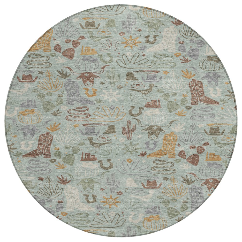 Machine Washable Indoor/Outdoor Chantille ACN2512 Green 8' x 8' Round Rug. Picture 1