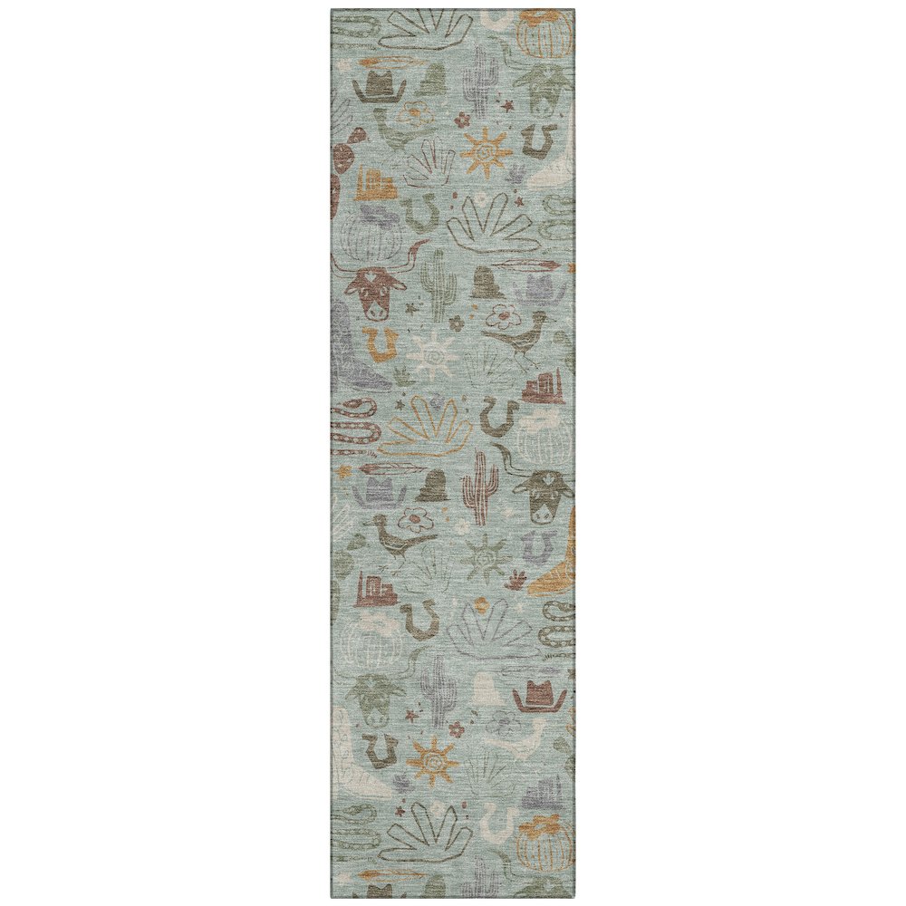 Machine Washable Indoor/Outdoor Chantille ACN2512 Green 2'3" x 7'6" Runner Rug. Picture 1