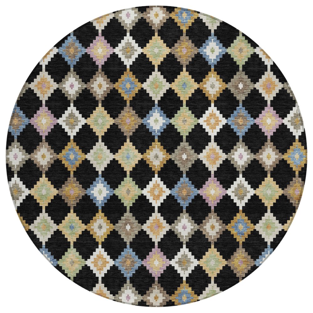 Machine Washable Indoor/Outdoor Chantille ACN2513 Black 8' x 8' Round Rug. Picture 1
