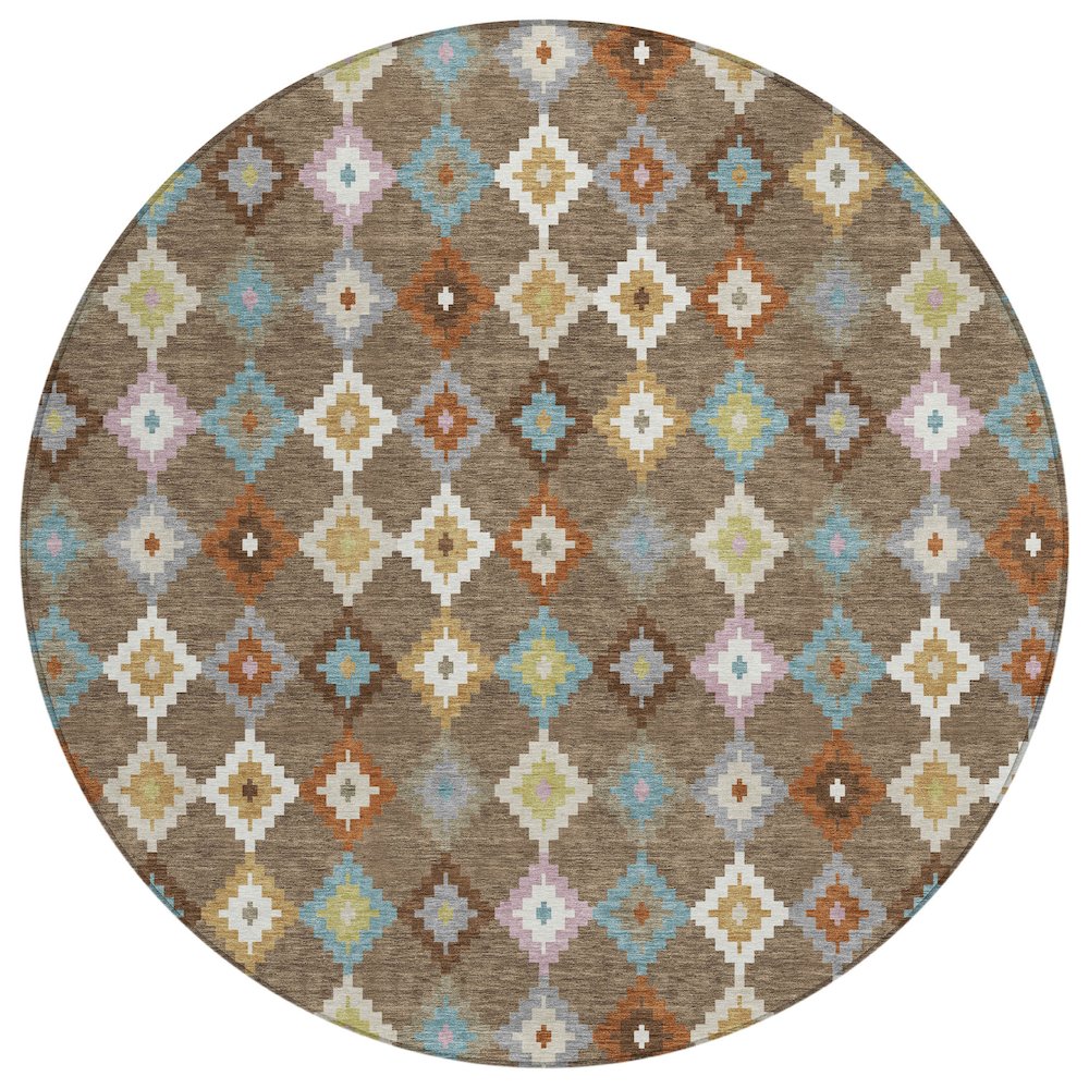 Machine Washable Indoor/Outdoor Chantille ACN2513 Brown 8' x 8' Round Rug. Picture 1