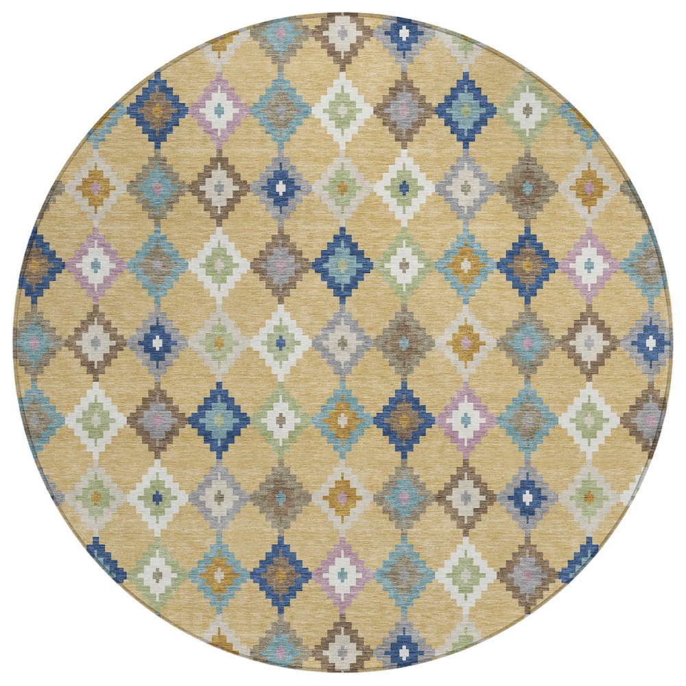 Machine Washable Indoor/Outdoor Chantille ACN2513 Gold 8' x 8' Round Rug. Picture 1