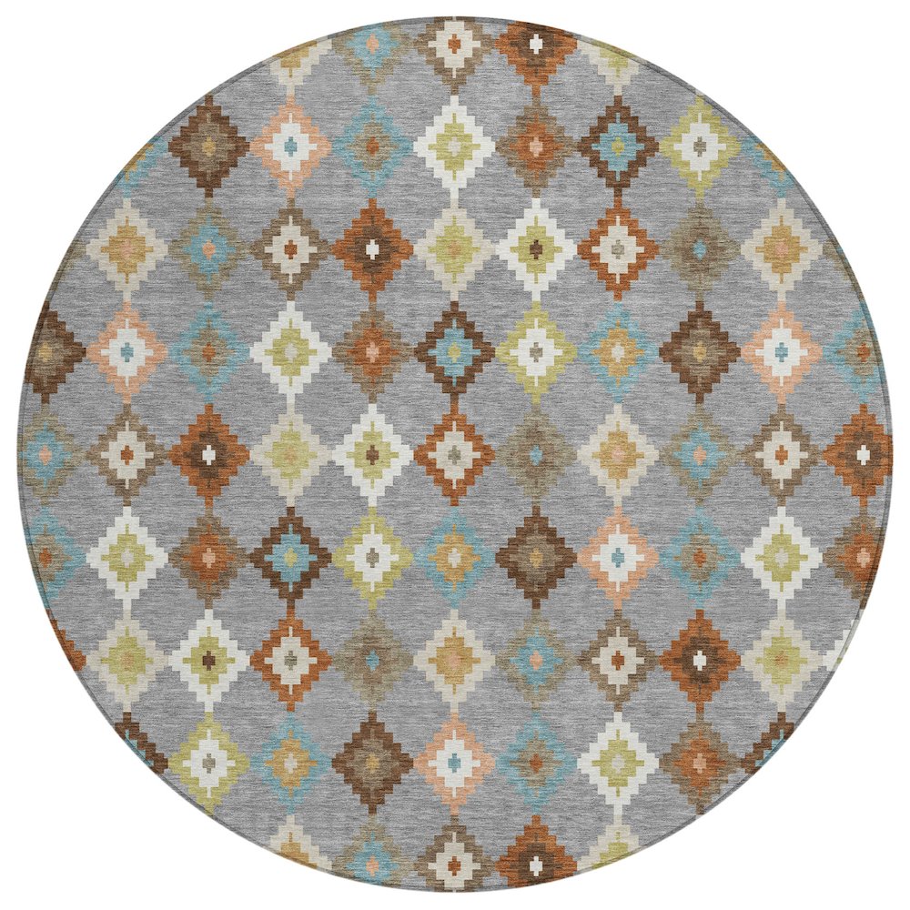 Machine Washable Indoor/Outdoor Chantille ACN2513 Gray 8' x 8' Round Rug. Picture 1