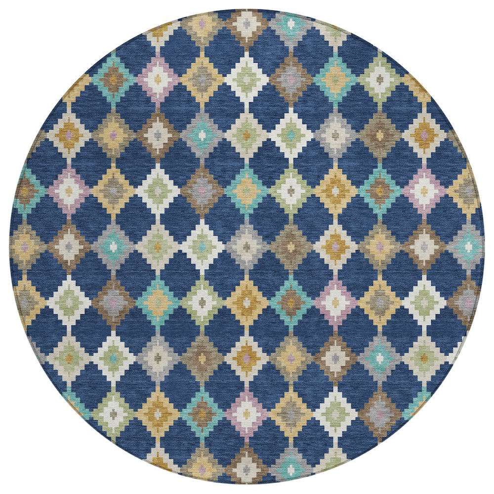 Machine Washable Indoor/Outdoor Chantille ACN2513 Blue 8' x 8' Round Rug. Picture 1