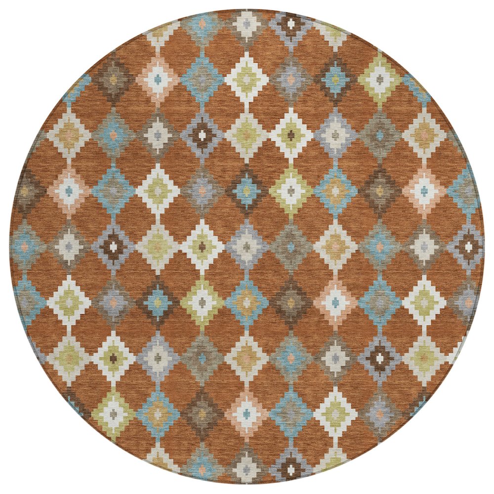 Machine Washable Indoor/Outdoor Chantille ACN2513 Orange 8' x 8' Round Rug. Picture 1