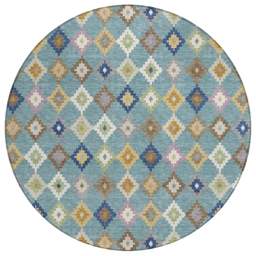 Machine Washable Indoor/Outdoor Chantille ACN2513 Teal 8' x 8' Round Rug. Picture 1