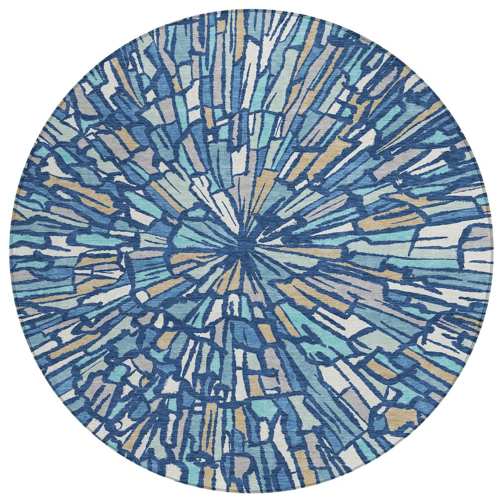 Machine Washable Indoor/Outdoor Chantille ACN2514 Blue 8' x 8' Round Rug. Picture 1