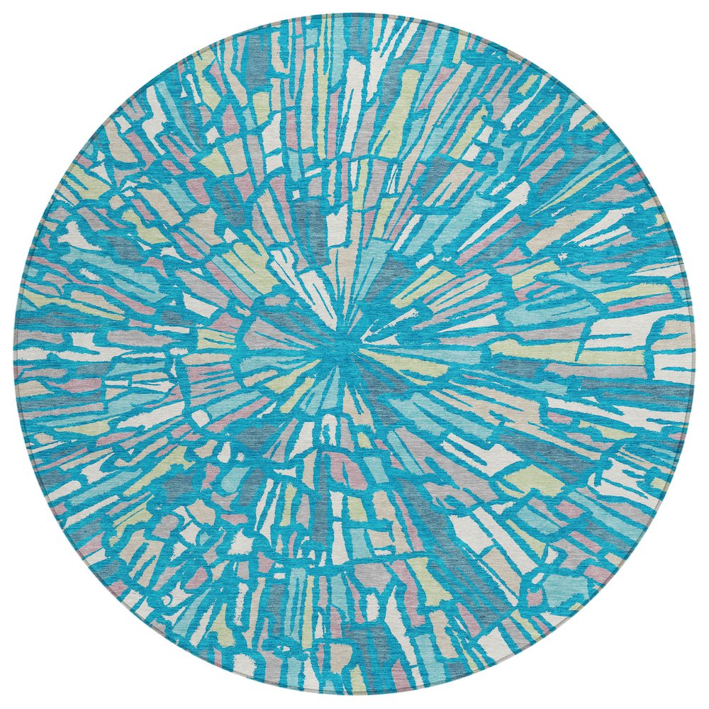 Machine Washable Indoor/Outdoor Chantille ACN2514 Teal 8' x 8' Round Rug. Picture 1