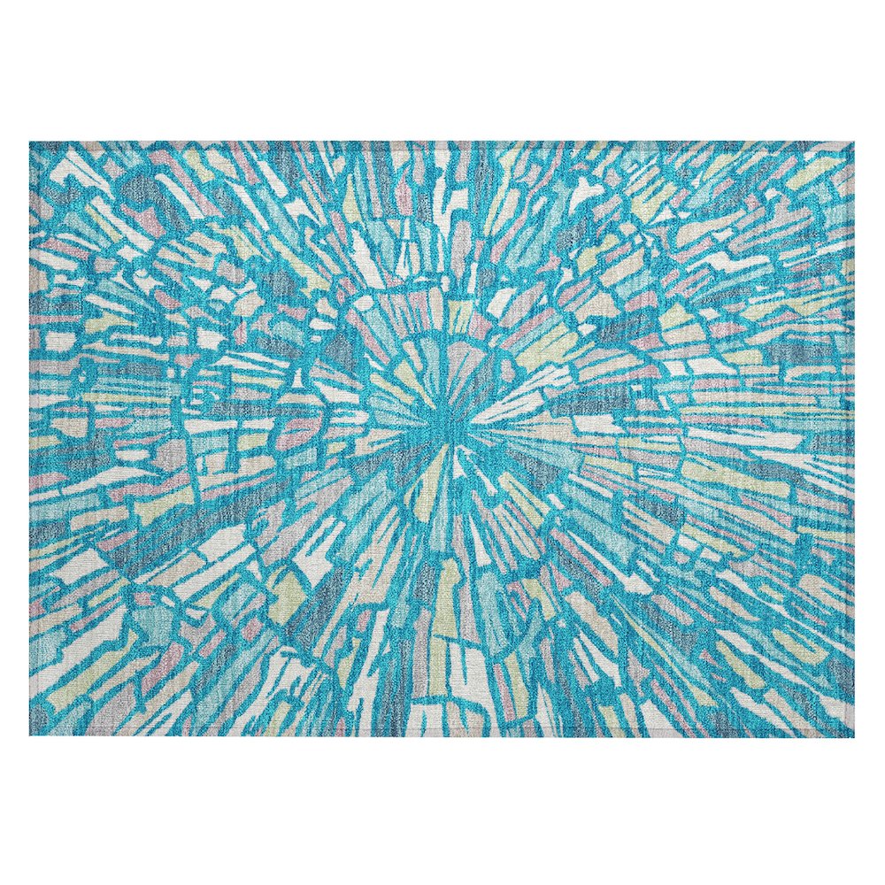 Machine Washable Indoor/Outdoor Chantille ACN2514 Teal 1'8" x 2'6" Rug. Picture 1