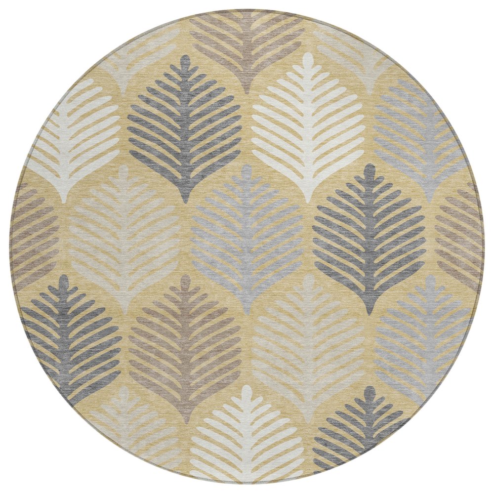 Machine Washable Indoor/Outdoor Chantille ACN2515 Gold 8' x 8' Round Rug. Picture 1