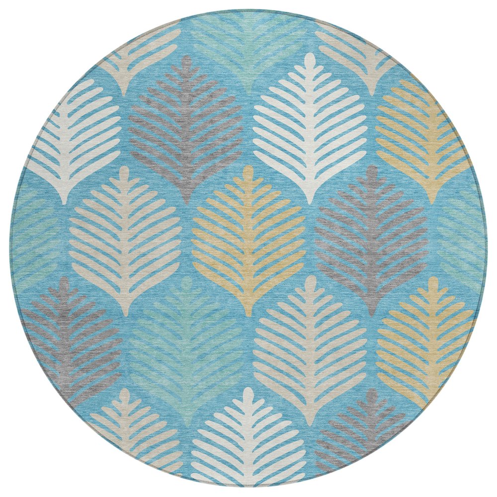 Machine Washable Indoor/Outdoor Chantille ACN2515 Teal 8' x 8' Round Rug. Picture 1