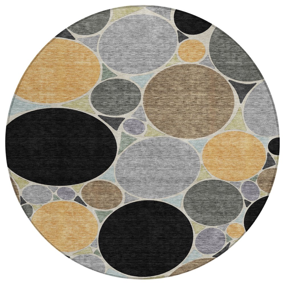 Machine Washable Indoor/Outdoor Chantille ACN2516 Black 8' x 8' Round Rug. Picture 1
