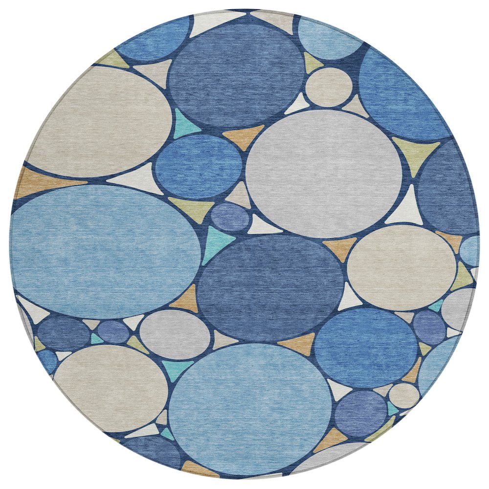 Machine Washable Indoor/Outdoor Chantille ACN2516 Blue 8' x 8' Round Rug. Picture 1