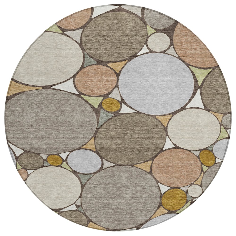 Machine Washable Indoor/Outdoor Chantille ACN2516 Brown 8' x 8' Round Rug. Picture 1