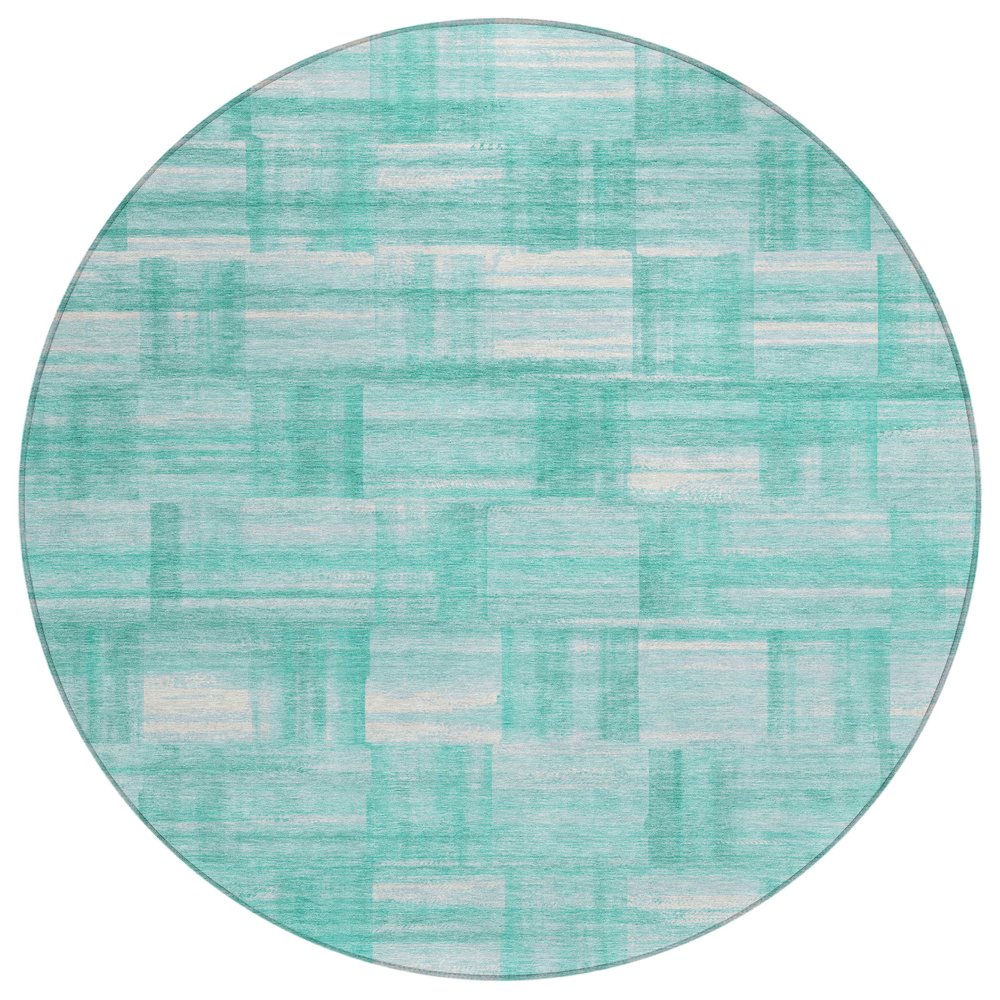 Machine Washable Indoor/Outdoor Chantille ACN2517 Teal 8' x 8' Round Rug. Picture 1